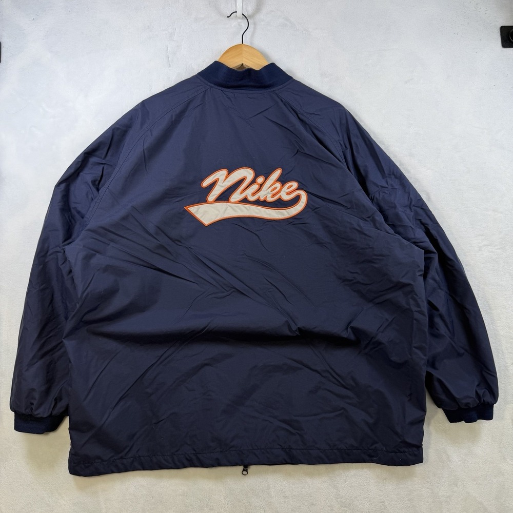 Vintage Nike Mens Windbreaker Navy Blue Size XL Script Logo Y2K Full Zip